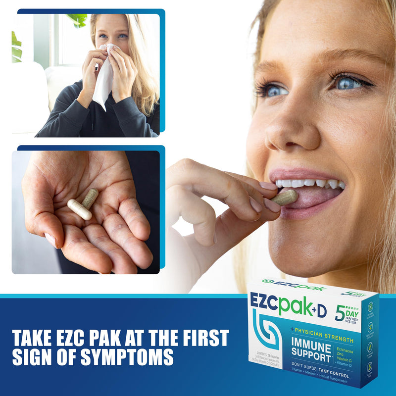 [Australia] - EZC Pak+D 5-Day Tapered Immune System Booster - Vitamin Immune Support Supplement, Echinacea, Zinc, Vitamin C, & Vitamin D, Immune System Support, Immune Boosters for Adults 1 Count (Pack of 1) 