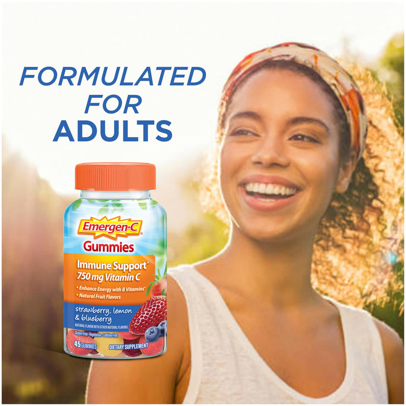 [Australia] - Emergen-C 750mg Vitamin C Gummies for Adults, Immune Support Gummies, Gluten Free, Strawberry, Lemon and Blueberry Flavors - 45 Count Berry 