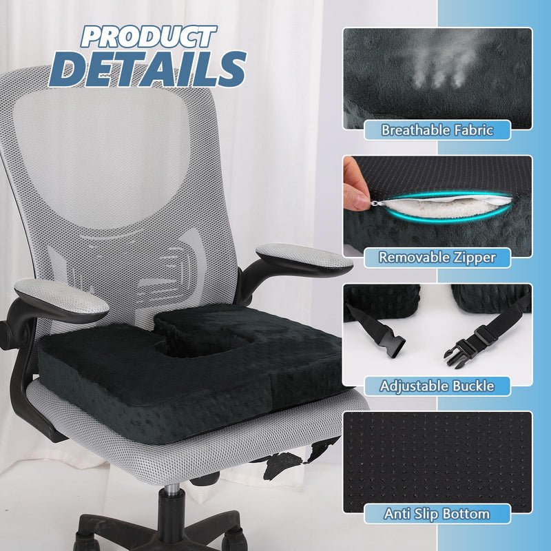 [Australia] - Donut Pillow Hemorrhoid Pillow, Large Seat Cushion with Comfort Supports, Butt Pillow Pain Relief for Tailbone Pain, Coccyx, Prostate, Sciatica, Pressure Sores, Pregnancy, Post Surgery Dark Grey 