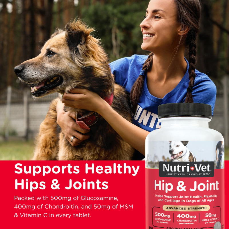 Nutri-Vet Advanced Strength Hip & Joint Chewable Dog Supplements - Formulated with Glucosamine & Chondroitin to Support Dog Cartilage & Mobility - 150 Tablets 150 Count - PawsPlanet Australia