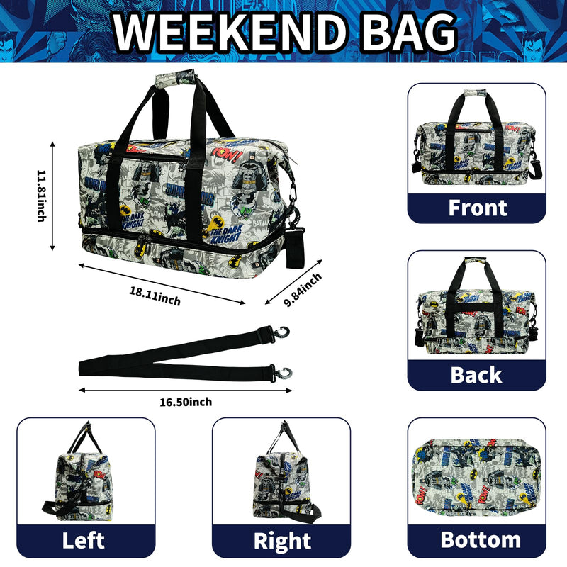 Batman Duffle Bag, Super Hero Travel Bag Gift for Man Boys | Adjustable Shoulder Strap, Shoe Compartment, Waterproof Graffiti