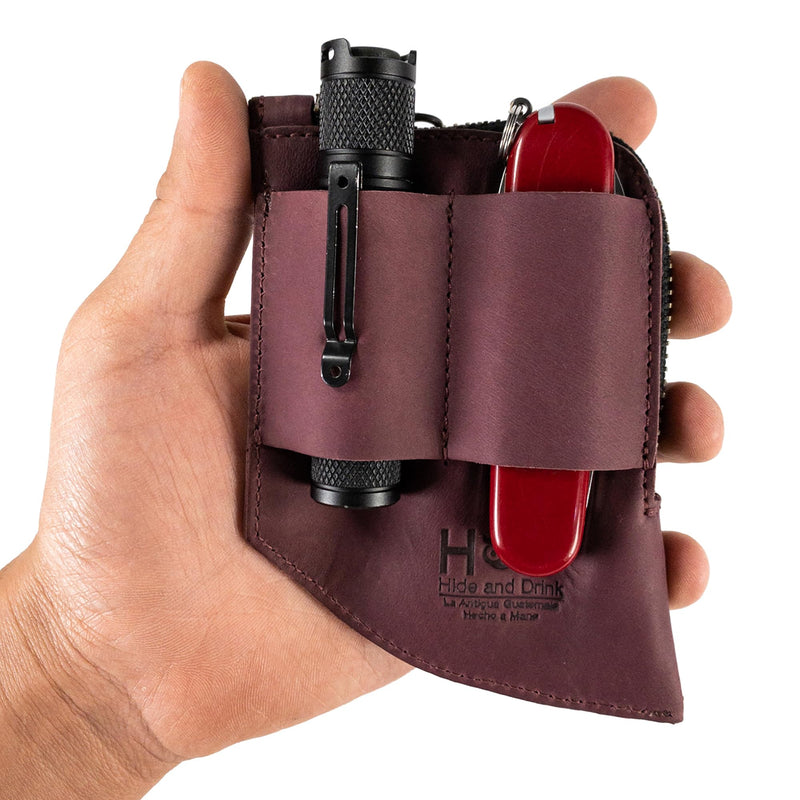 Hide & Drink, EDC Pocket Wallet, Curved Cash Organizer, Slim Front Card Holder, Money Clip, Full Grain Leather, Handmade Travel Accessories Sangria