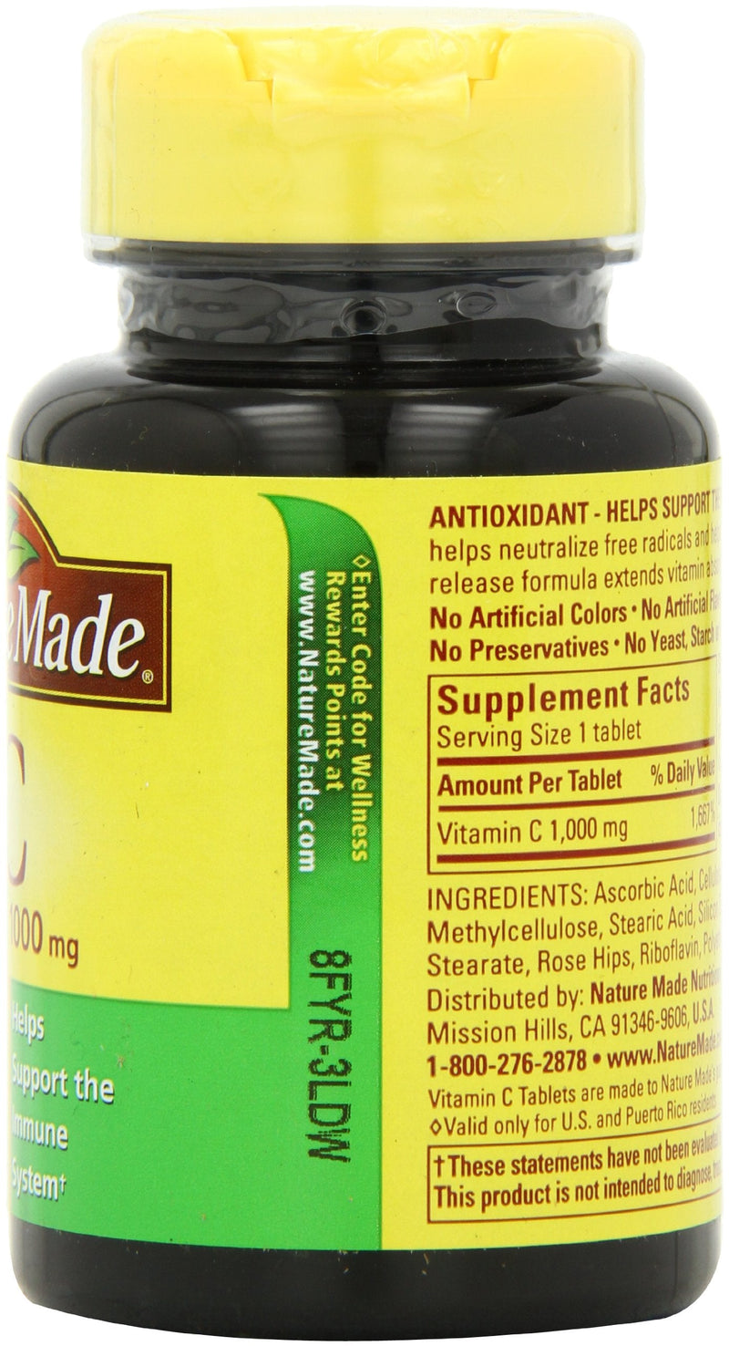 Nature Made Vitamin C 1000 mg Time Release Tablets with Rose Hips, 60 Count to Help Support the Immune System (Pack of 2)