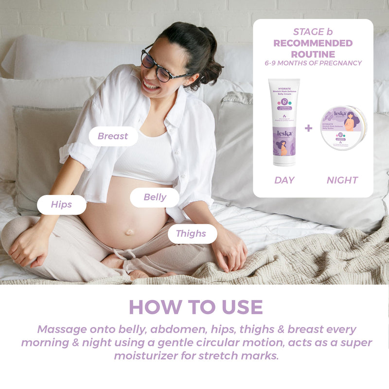 [Australia] - Leska Maternity Cream 2-Pack | STAGE B: HYDRATE Stretch Mark Defense Belly Cream & Butter (Pregnancy Months 6-9) | Part of a Complete 3 Part Pregnancy Skin Care System (4-4.93oz) 4-6 Months, Belly Butter & Cream 2-Pack 
