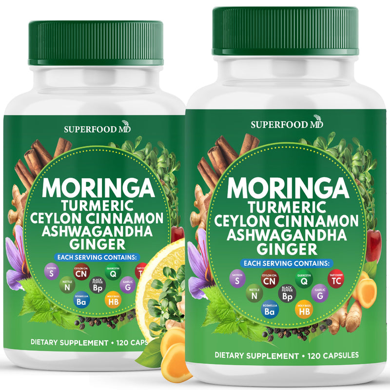 [Australia] - Moringa Supplement | Turmeric, Ginger, Boswellia, Saffron, Holy Basil, Nettle -Support Supplement for Women and Men with Ceylon Cinnamon, Quercetin, Tart Cherry- 240 Capsules 240 Capsules (Pack of 2) 