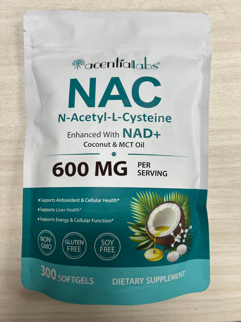 NAC N-Acetyl L-Cysteine 600mg Softgels with NAD+ & MCT Oil, Enhanced Absorption Formula, 300 Softgels Supplements (100 Day Supply), Non-GMO, Gluten Free, Lab Tested NAC Supplement