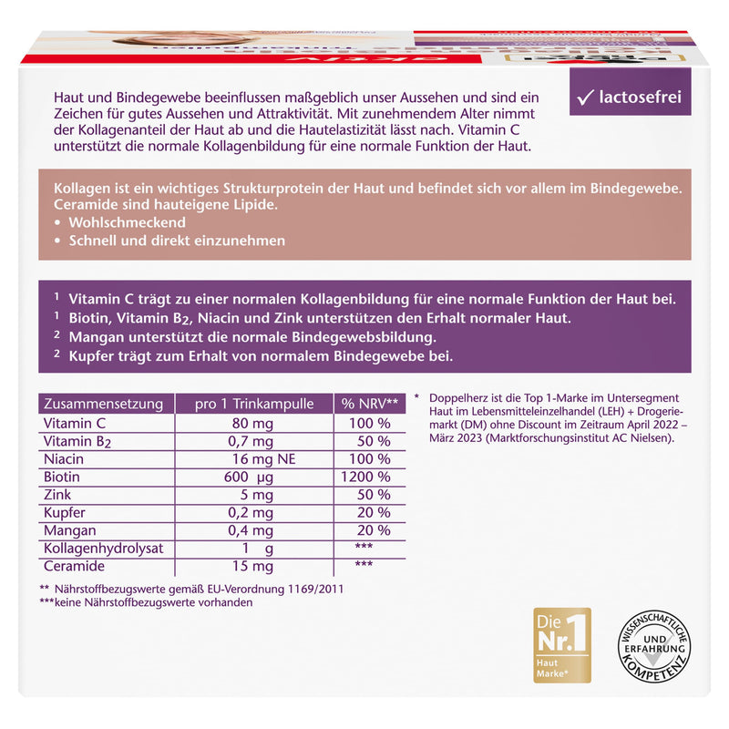 [Australia] - Doppelherz Collagen + Biotin + Ceramides - Biotin, vitamin B2, niacin and zinc support the maintenance of normal skin - 30 drinking ampoules with mango-passion fruit flavor 