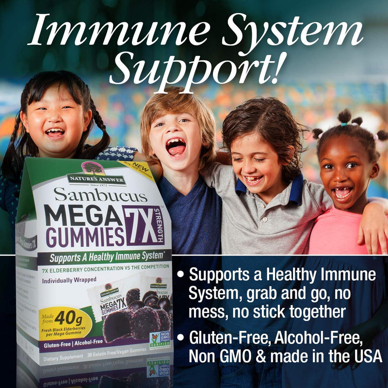 Nature's Answer Sambucus Mega Gummies | 7x More Elderberry Concentration | Alcohol-Free, Gluten-Free, Gelatin-Free, Vegan, Non-GMO & No Preservatives | 30ct Gummies 30 Count (Pack of 1)