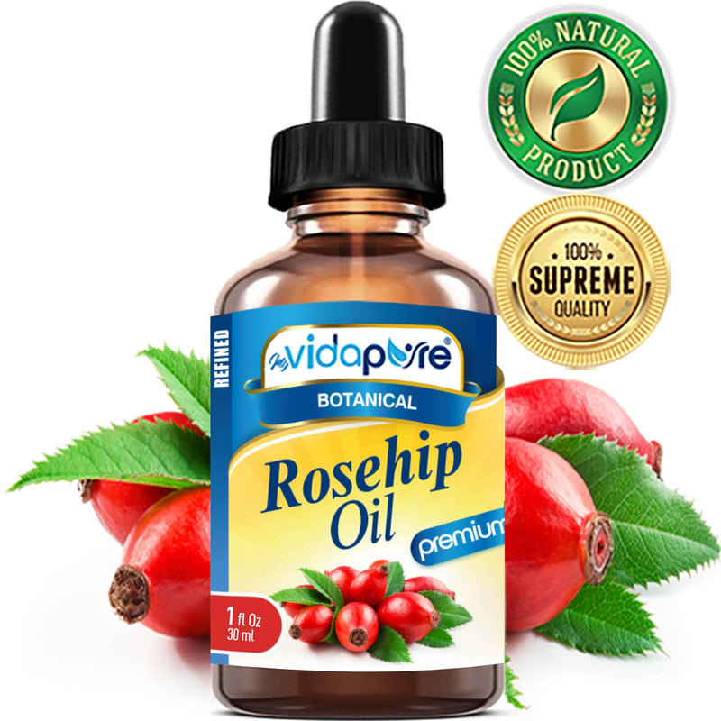Rosehip Oil Vitamin A, Vitamin C, Vitamen E for Wrinkles, Scars, Stretch Marks, Face, Body, Hair, Lip Care. (1 Fl Oz) 1 Fl Oz (Pack of 1)