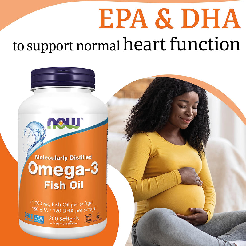 Now Foods, Molecularly Distilled Omega-3, with EPA and DHA, High Dose, 200 Softgels, Lab-Tested, SOYA Free, Gluten Free, Non-GMO
