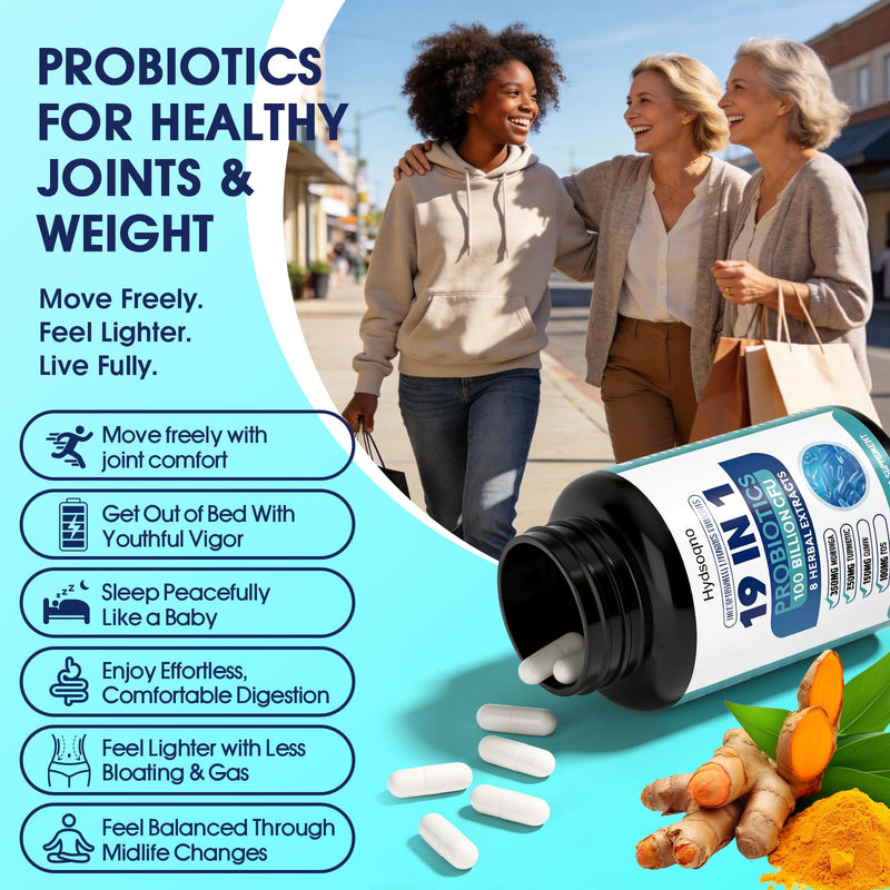 Probiotics for Women – Menopause, Digestive & Gut Health Support with 100 Billion CFU, FOS Turmeric, Moringa, Curry, Boswellia Serrata, Vitamins & Minerals, Daily Probiotic Supplement, 60 Capsules 60 Count (Pack of 1)