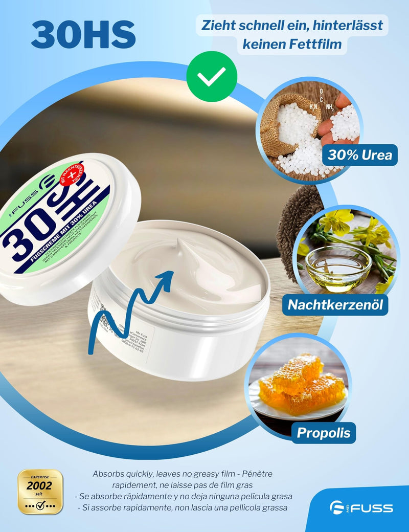 [Australia] - Mr. Fuss 30HS Cracked Ointment Feet Callus Removal with 30% Urea - Urea Cream for Dry Skin - Foot Repair Ointment Additionally with Propolis and Evening Primrose Oil - 200 ml 200 ml (Pack of 1) 