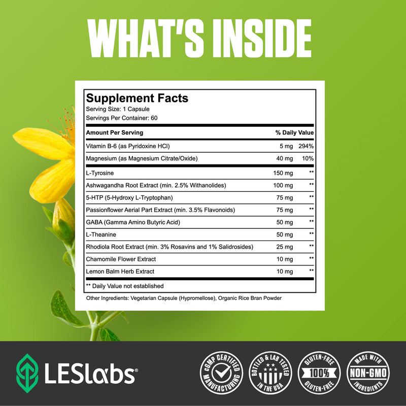 [Australia] - LES Labs Mood Boost – Stress Relief, Mood Support, Deep Relaxation & Better Sleep – 5-HTP, Ashwagandha, Rhodiola Rosea, Magnesium, L-Theanine & GABA – Non-GMO Supplement – 60 Capsules 