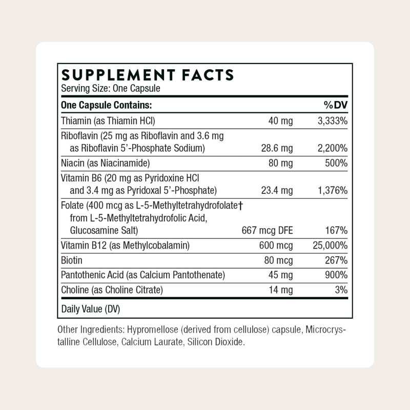 THORNE - B-Complex #12 - Vitamin B Complex with Choline Supplement - Supports Cellular Energy Production & a Healthy Nervous System* - Third-Party Certified - Gluten, Dairy & Soy-Free - 60 Capsules