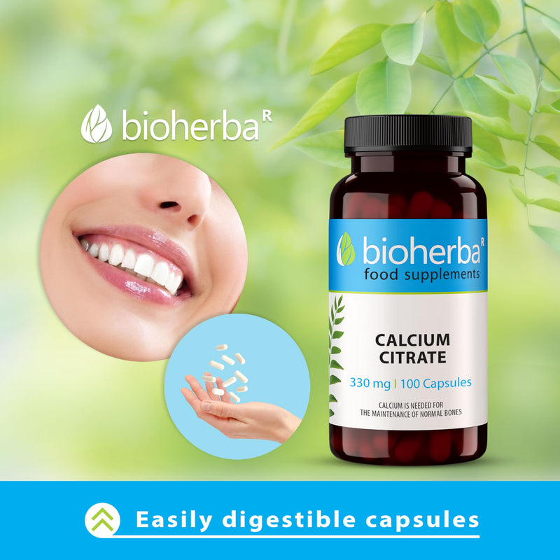 Calcium Citrate 330 mg – 100 Capsules | High-Absorption Supplement for Bones, Teeth, and Muscle Function by BIOHERBA 1 count (Pack of 100)