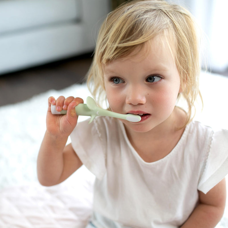 [Australia] - Dr. Brown's Infant-to-Toddler Training Toothbrush Set, Mint Elephant with Fluoride-Free Strawberry Baby Toothpaste, 0-3 Years 