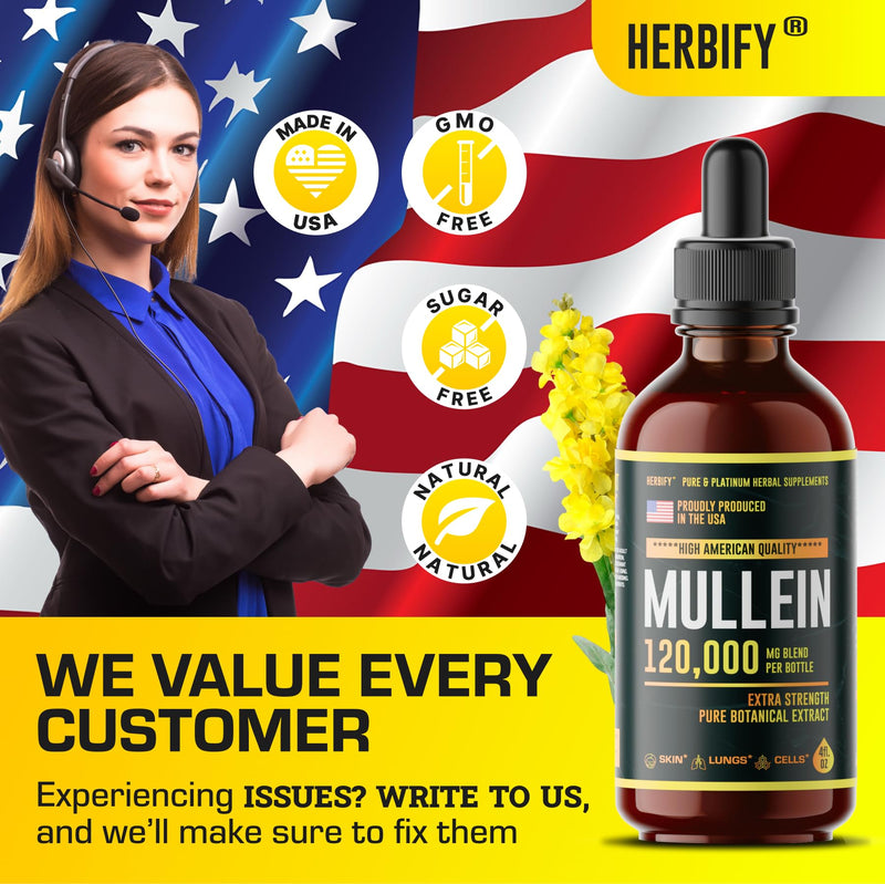 [Australia] - HERBIFY Mullein Drops - Lung Cleanse - Leaf Extract - Powerful Mullein for Immune Support,Detox & Respiratory Support - Made in USA - Herbal Supplements - 4 Oz No Flavor 4 Fl Oz (Pack of 1) 