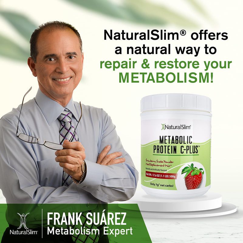NaturalSlim Metabolic Protein C-Plus, Strawberry, 1.1 lb | Whey Protein Powder and Shake, Vitamin C, L-Glutamine and Digestive Enzymes, Support Metabolism, Energy and Gut Health Strawberry C Plus