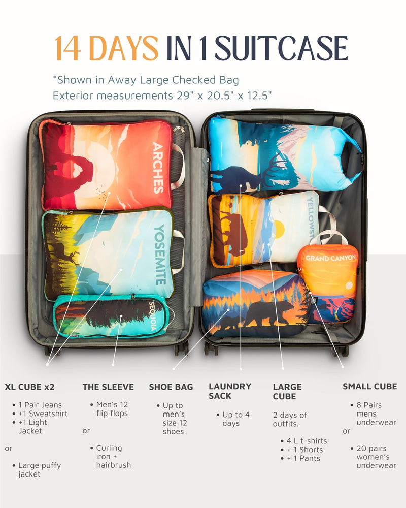 TRIPPED Travel Gear Large Compression Packing Cubes 7-Piece Set for Travel National Parks