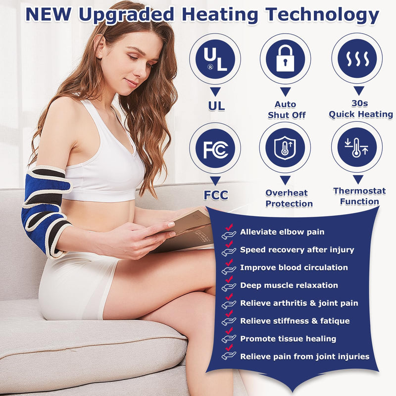 [Australia] - CAMECO 1 PACK Heated Elbow Brace for Tendonitis and Tennis Elbow, Arm Heating Pad Wrap for Arthritis Bursitis, Joint Pain Relief, Heating Pad for Forearm, 86℉ - 158℉, 10-90min Auto-Off One Size 