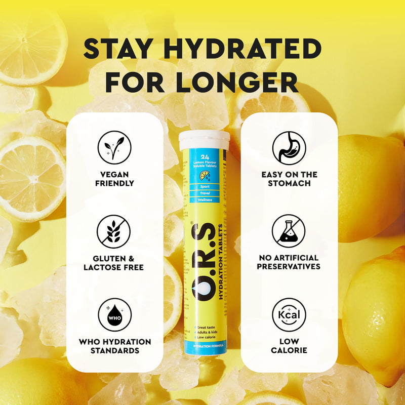 O.R.S Hydration Tablets with Electrolytes, Vegan, Gluten and Lactose Free Formula – Soluble Sports Hydration with Natural Lemon Flavour, 72 Count Lemon, 72 12 count (Pack of 6)