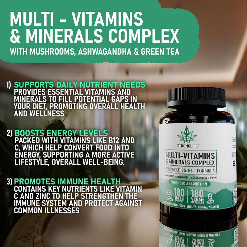 Multivitamin Capsules 25 -in- 1 for Men & Women | 180 Capsules | 180-Day Supply | Full Daily Support with Essential Vitamins, Minerals & Nutrients