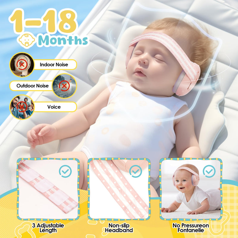 [Australia] - Empireway 2-in-1 Baby Ear Muffs - Adjustable, Lightweight & Foldable Noise Protection for Infants & Toddlers Pink 