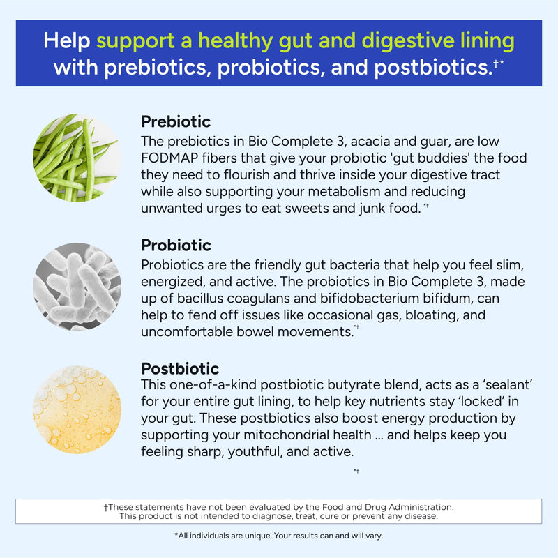 [Australia] - Gundry MD¬Æ Bio Complete 3, 3-in-1 Probiotics for Gut Health, Probiotic Supplements for Digestion, Supplement Supporting Bloating, Gas, Food Cravings, Energy Levels, Skin, and Focus, 30 Day Supply 