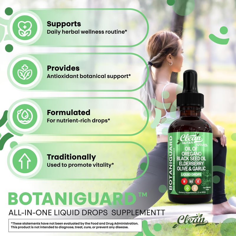 [Australia] - Clean Nutra Oil of Oregano Drops Black Seed Oil Elderberry Vitamin D D3 K2 Olive Garlic Immune Support Supplement Wellness Formula Zinc Supplements Liquid 2 Fl Oz BotaniGuard Vegan, Non-GMO 