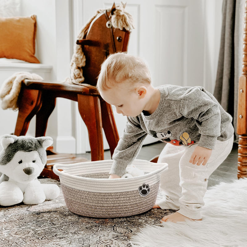 [Australia] - Dog Toy Basket Small Gift Basket for Baby, Storage Basket for Nursery, Woven Basket for Dog Cat Storage, Nursery Storage Basket for Diapers, Towels, 12"x 8" x 5" Mixed-Brown Brown 