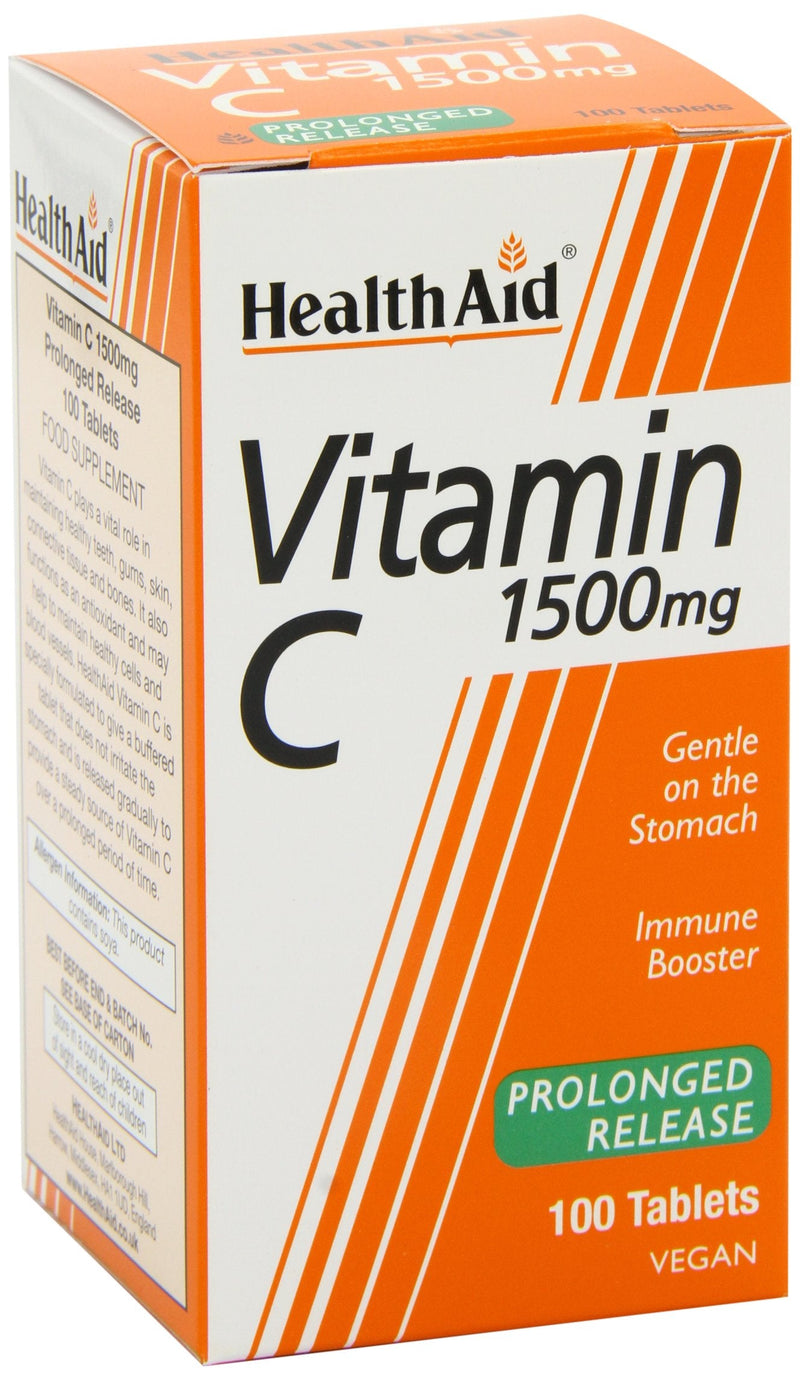 HealthAid Vitamin C 1500mg - Prolong Release - 100 Vegan Tablets 100 count (Pack of 1)