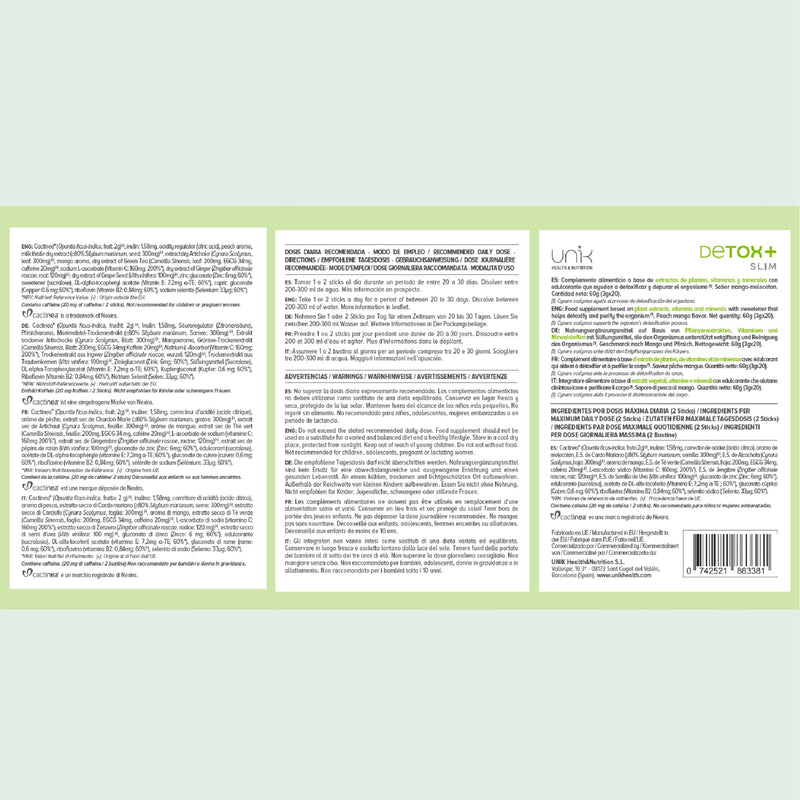 [Australia] - Green Helpers Detoxification Powder - Colon Treatment Liver Detoxification Test Winner with Milk Thistle + Cactinéa® + Artichoke + Green Tea + Ginger + Grape Seed - 20 Sticks Mango-Peach Flavor | Unik 