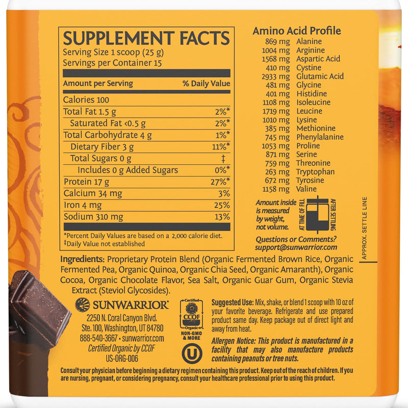 Sunwarrior Classic Plus Chocolate Protein Powder, 375 g 96918 375 g (Pack of 1)