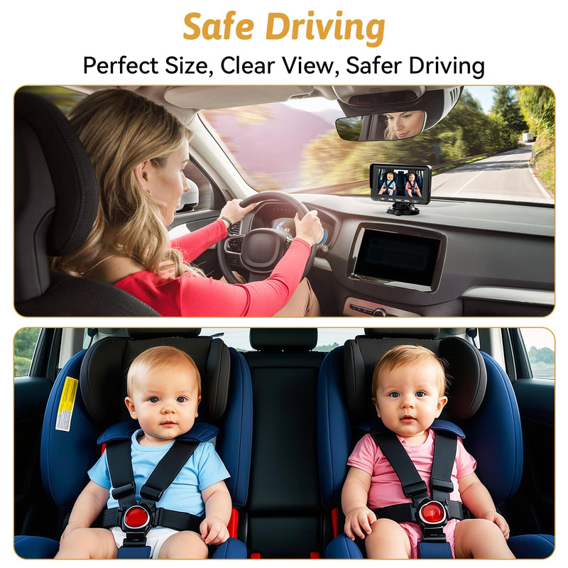 [Australia] - Baby Car Camera for Backseat – HD 1080P, 150° Wide Angle, Night Vision, Easy Installation, Adjustable LED Light, 4.3” LCD Display, Anti-Glare Black-Standard 