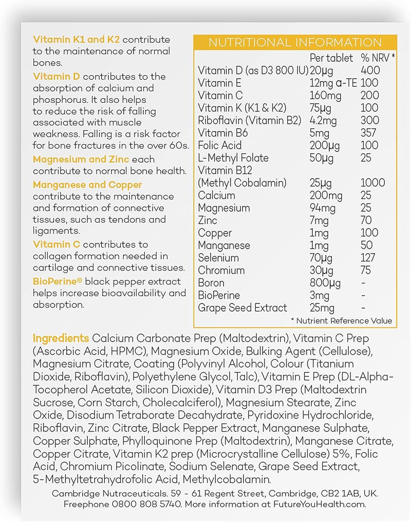 Strong Bones Supplements – 120 Multivitamin Tablets with Calcium, Magnesium, Zinc, Copper & Vitamins – Developed for Over 50s to Help Keep You Active 1 count (Pack of 120)