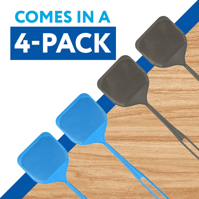 [Australia] - IMPRESA [4 Pack] Extra Large Spiky Fly Swatter for Indoors & Outdoors - Blue & Grey Plastic - Spiked Fly Swatters Multi Pack for Easy Bug Disposal - Bulk Pack - 5'' Smashing Surface 