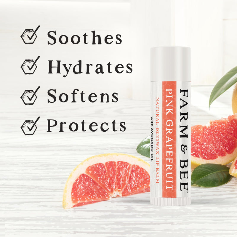 Natural Lip Balm - Organic & Natural Ingredients - Beeswax Based Moisturizing Lip Care Chapstick for Dry Cracked Lips - Great Gift Idea - Farm & Bee - 0.15oz (Pack of 4 - Pink Grapefruit) 1 Count (Pack of 4)