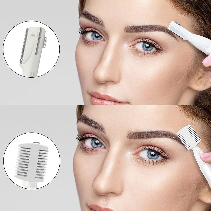 2025 Eyebrow Trimmer Facial Shaver for Women - Painless Facial Hair Remover, Mini Personal Grooming Tool with Combs White