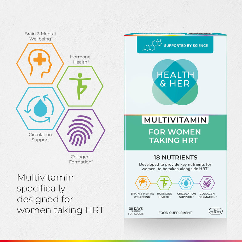 Health & Her Multivitamin Tablets for Women Taking HRT, Supplement with 18 Key Nutrients, Vegan & Gluten Free, 60-Day Supply, 120 Tablets 60 count (Pack of 2)