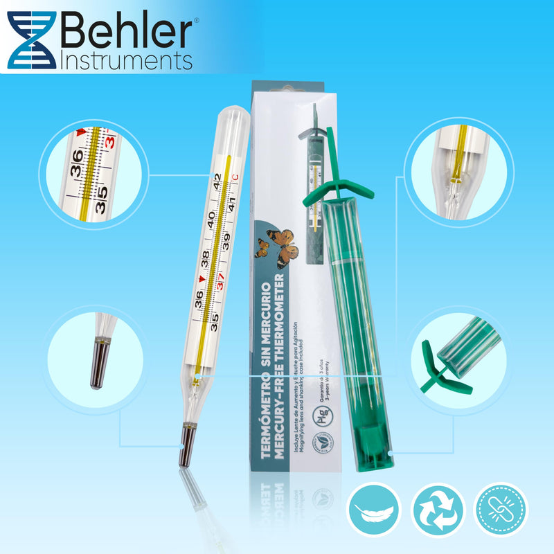 [Australia] - Behler Instruments - Analog clinical thermometer - Safe and precise, mercury-free - Thermometer - For children and adults - With magnifying glass and shaking cover - For home and clinical use 