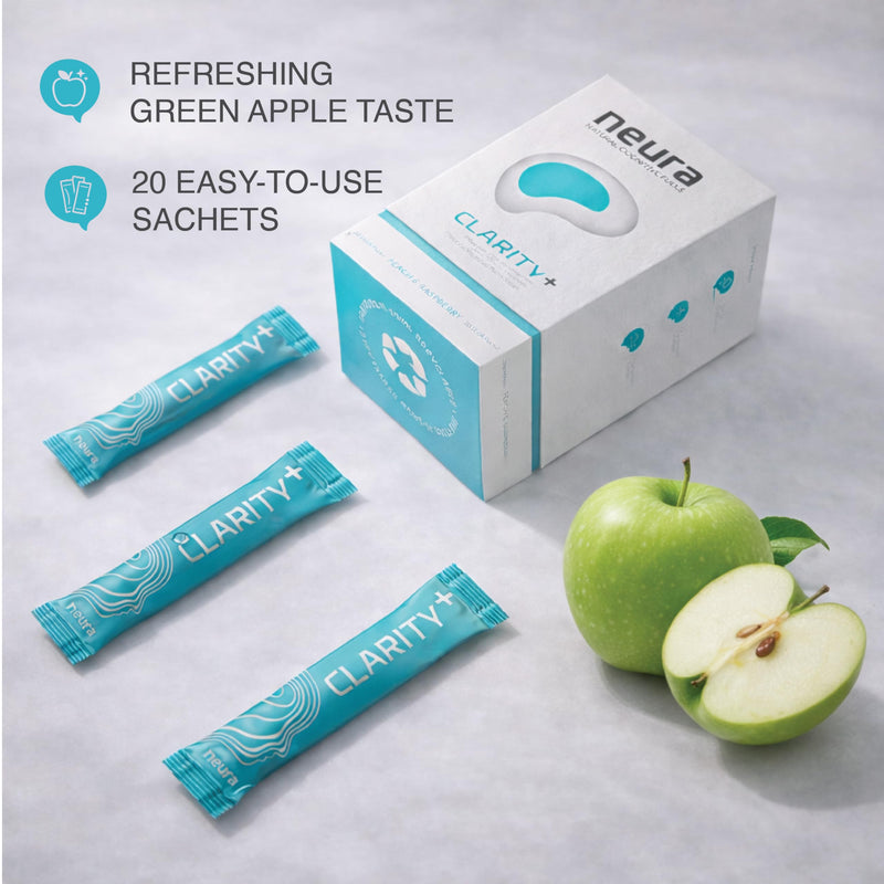Neura Clarity+ Lion’s Mane Nootropic Drink – Brain Focus & Mental Clarity – Green Apple Flavour – 20 Sachets