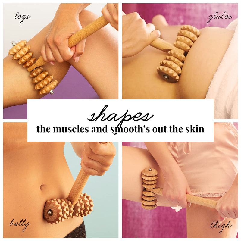 [Australia] - T-Shape Massager with Grooved Rollers, Multi-Functional Body Roller for Cellulite Reduction, Eases Muscle Tension and Supports Skin Health, Natural Muscle Roller 