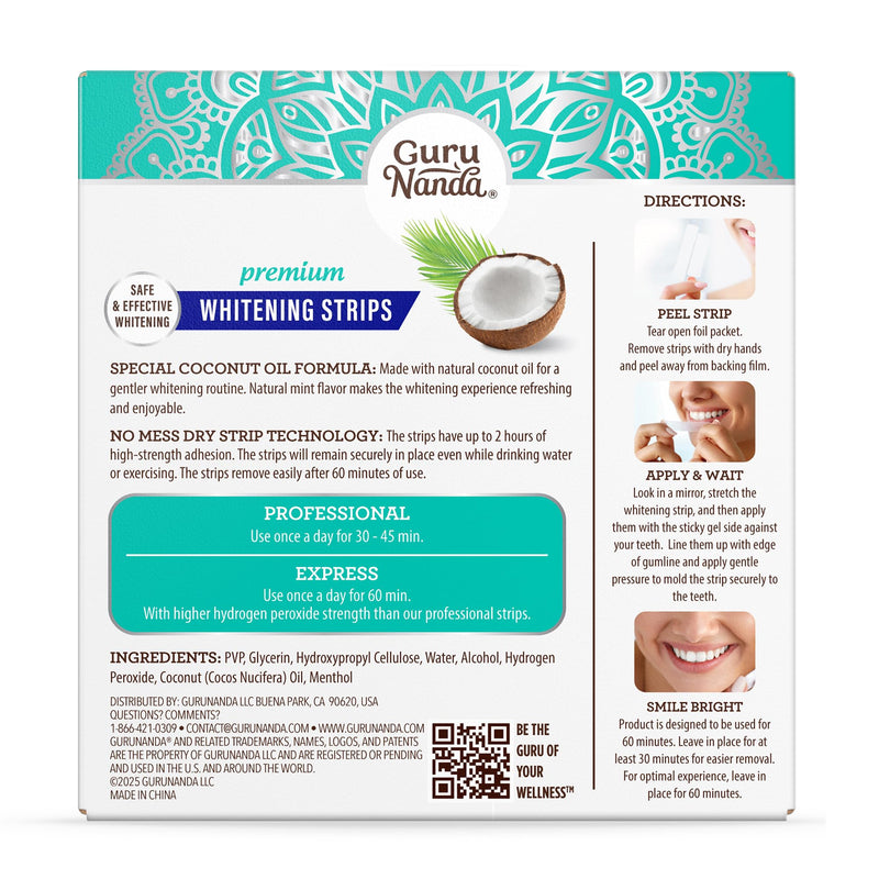 [Australia] - GuruNanda Teeth Whitening Strips - 7-Day Treatment with Non-Slip, Dry Strip Technology - Whitening Designed with Care for a Brighter Smile 14 Count (Pack of 1) 
