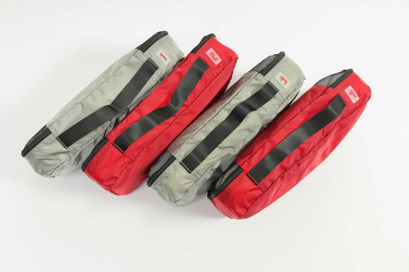 Medium Packing Cubes for Travel - 4 Piece Luggage Organizer Cubes for Carry On Luggage Backpack and Carry On Suitcase with Unique Number and Color Coded System - Dual Zippers, Top Handle, Red and Grey Medium