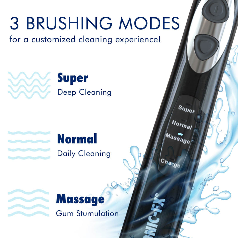Sonic-FX Solo Electric Toothbrush - 3 Brushing Modes - with Intelligent Auto-Timer, Includes 2 Tooth Brush Heads, and 1 Interdental Head, Rechargeable, Electronic Charging/Storage Base (Black) 3 Pack - Black
