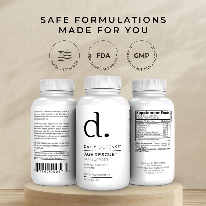 Age Rescue Anti Aging Amino Acids Supplement - HGH Supplements for Men & Women with Colostrum and Amino Acids to Improve Immunity, Energy, Focus & Youthful Skin Tone for Overall Wellness-60 Capsules