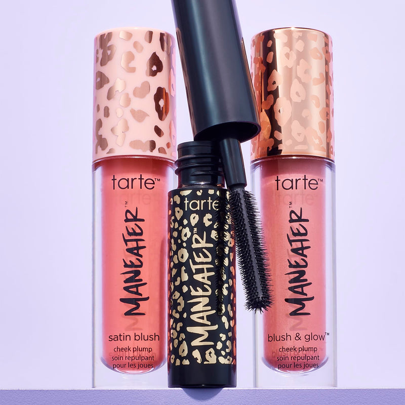[Australia] - tarte viral maneater must haves mascara & blush trio - Black Mascara for Extreme Curl, Volume & Length, Lightweight Cheek Tint & Illuminator with Hyaluronic Acid & Vitamin E, Cruelty Free pink & pink coral 