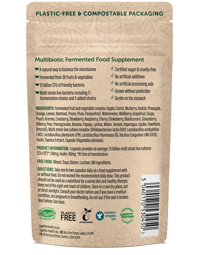 Multibiotic – Together Health – 45 Farm-Grown Fermented Foods - Multi Bacterial Strains with 13 Billion CFU – Vegan Friendly – Made in The UK – Pack of 3-90 Vegecaps 90 count (Pack of 1)