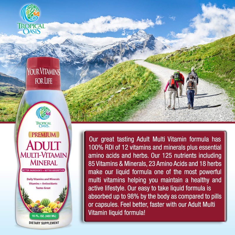 Tropical Oasis Adult Liquid Multivitamin -Liquid Multi-Vitamin and Mineral Supplement with 125 Total Nutrients Including; 85 Vitamins & Minerals, 23 Amino Acids, and 18 Herbs - 16 fl oz, 32 serv 16 Fl Oz (Pack of 1)