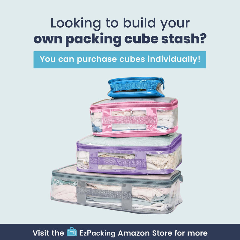Clear Packing Cubes set of 4 / Packs 7-10 Days of Clothes/Premium PVC Plastic Storage Bags Turquoise Blue